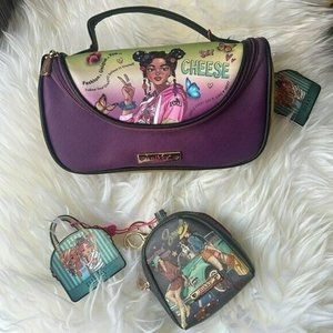 NikkyLee Say Cheese Cosmetic Brush Bag and Aventureras Coins Minnie Bag Pack NWT